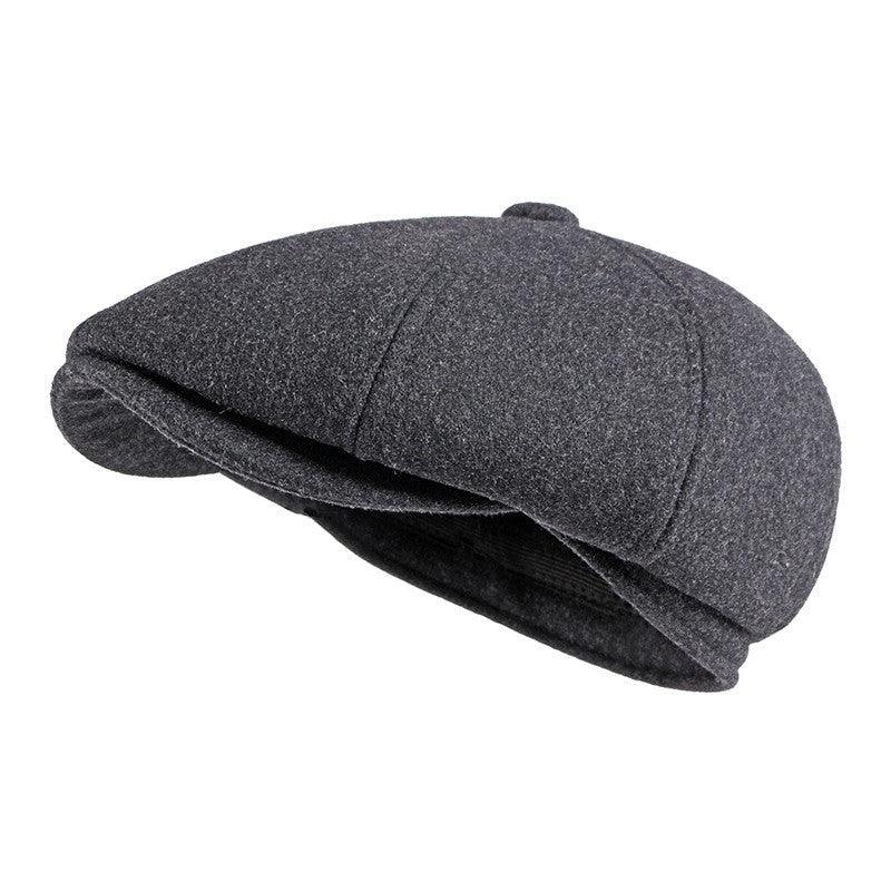 Exclusive Men's Cap With Warm Ear Protection Beret — Black — Size M — Detail View