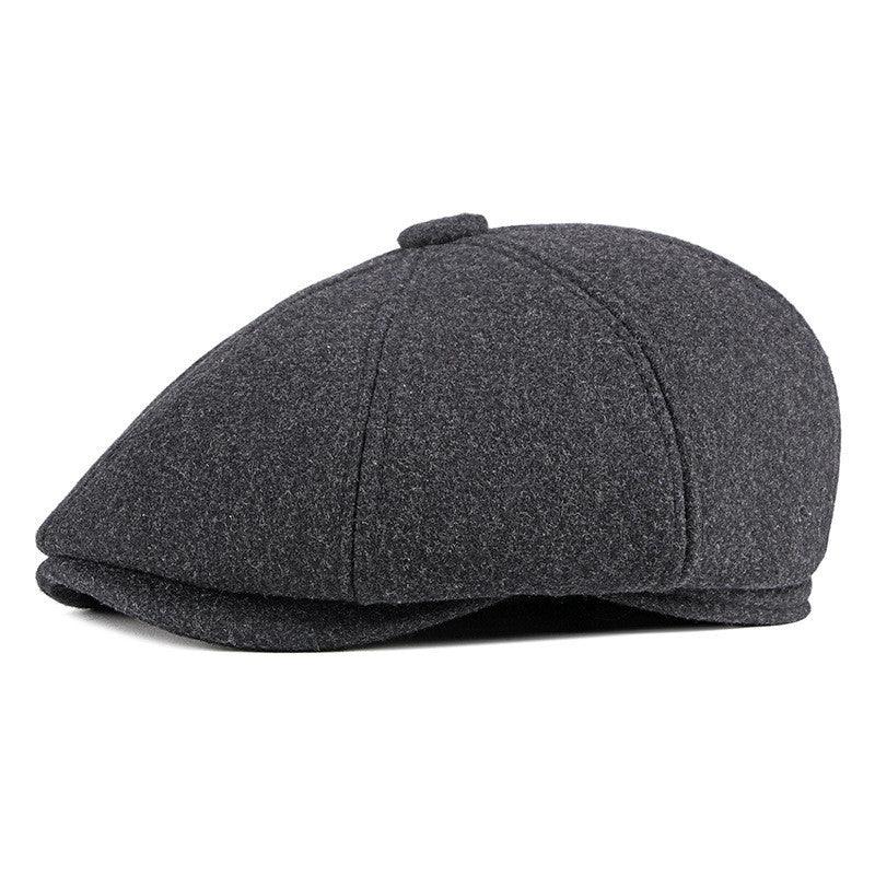 Exclusive Men's Cap With Warm Ear Protection Beret — Black — Size M — Top View
