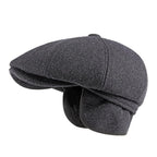 Exclusive Men's Cap With Warm Ear Protection Beret — Black — Size M — Back View