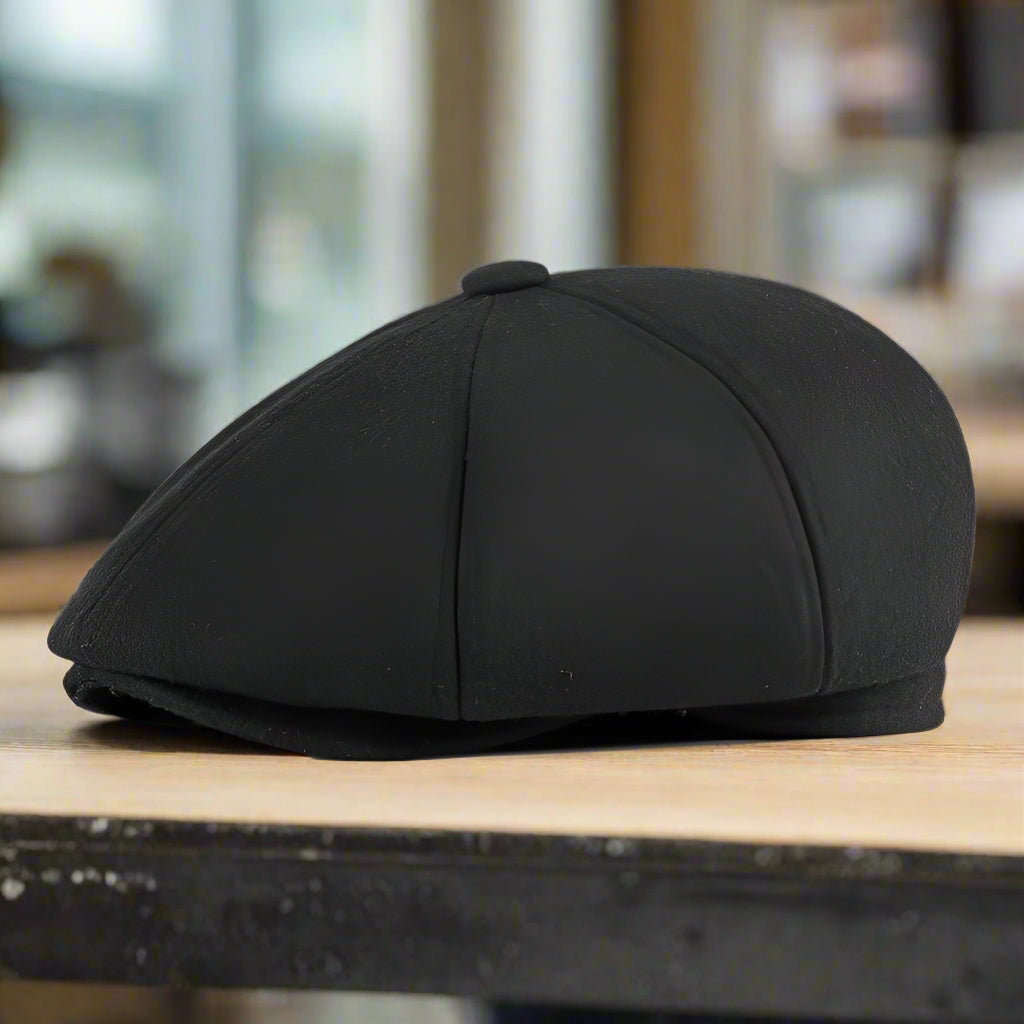 Exclusive Men's Cap With Warm Ear Protection Beret — Black — Size M — Front View