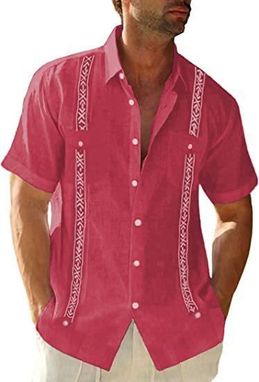 Exclusive Men's Casual Guayabera Cuban Shirt — Army Green — Size 2XL — Side View