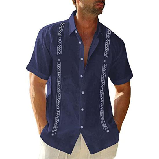 Exclusive Men's Casual Guayabera Cuban Shirt — Army Green — Size 2XL — Back View
