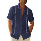 Exclusive Men's Casual Guayabera Cuban Shirt — Army Green — Size 2XL — Back View