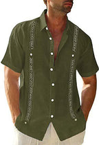 Exclusive Men's Casual Guayabera Cuban Shirt — Army Green — Size 2XL — Detail View