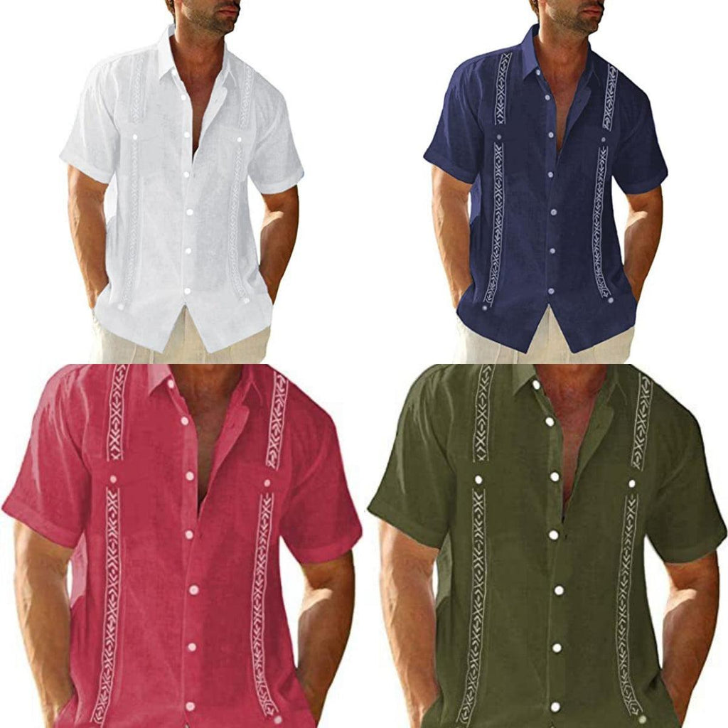 Exclusive Men's Casual Guayabera Cuban Shirt — Army Green — Size 2XL — Front View