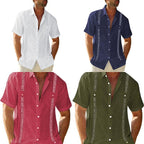 Exclusive Men's Casual Guayabera Cuban Shirt — Army Green — Size 2XL — Front View