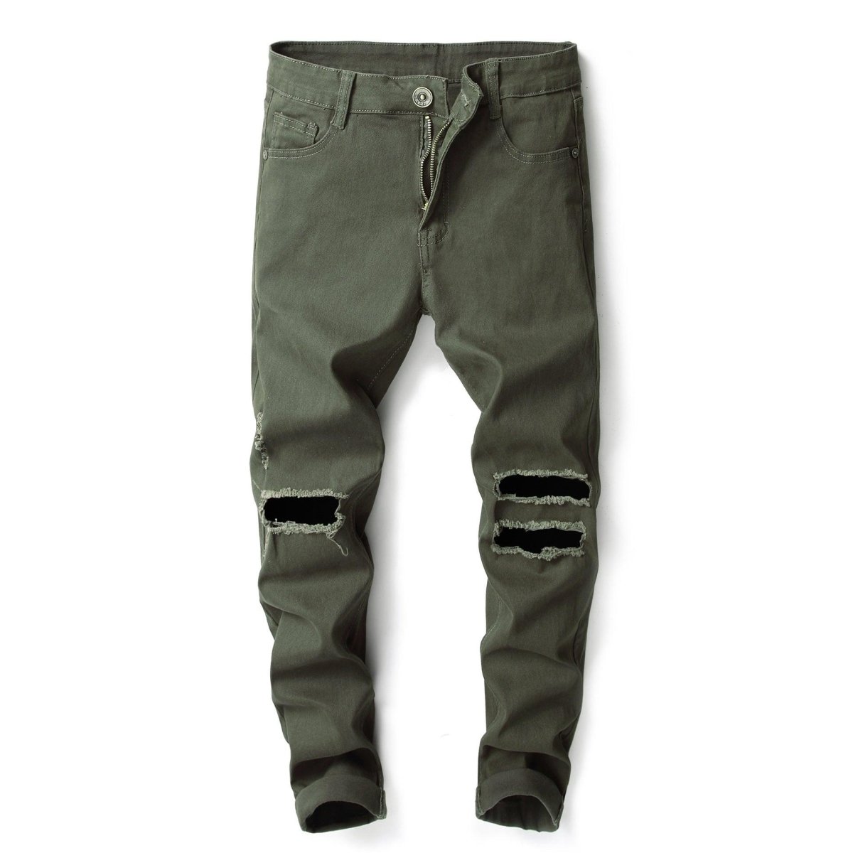 Exclusive Men's Casual Pants Large Ripped Slim Fit — Army Green — Size 30 — Side View