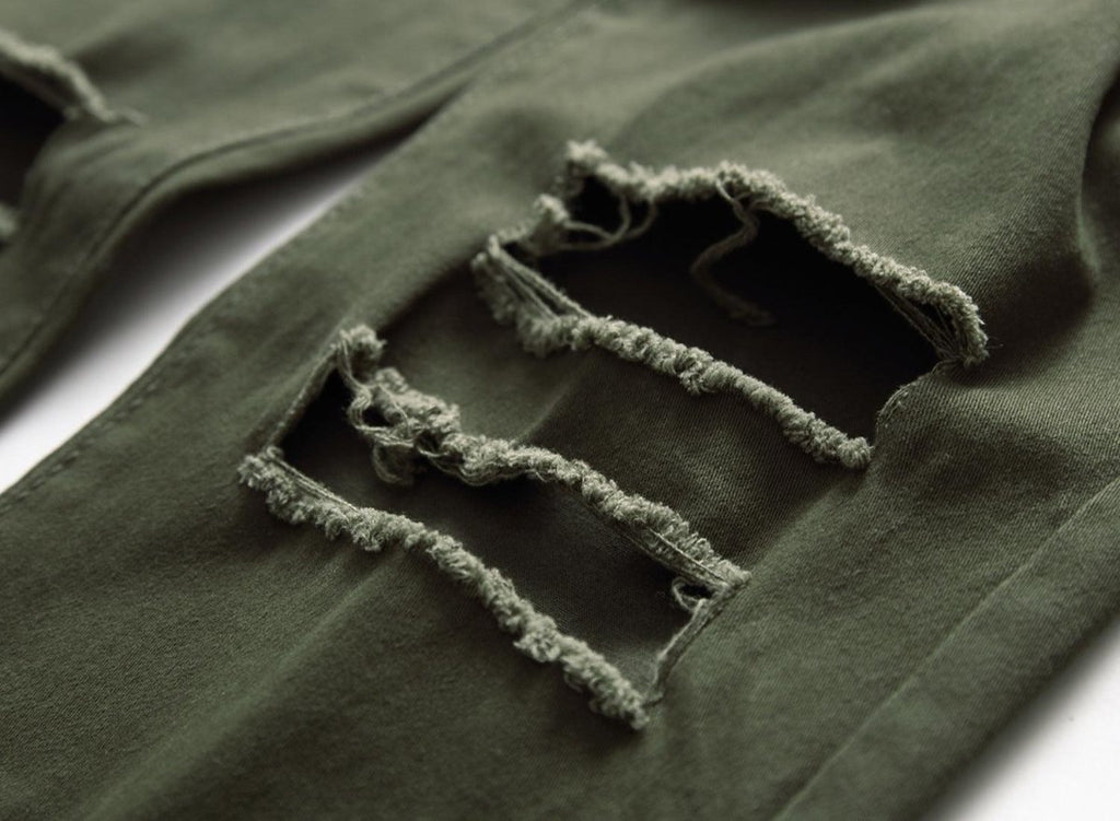 Exclusive Men's Casual Pants Large Ripped Slim Fit — Army Green — Size 30 — Lifestyle View