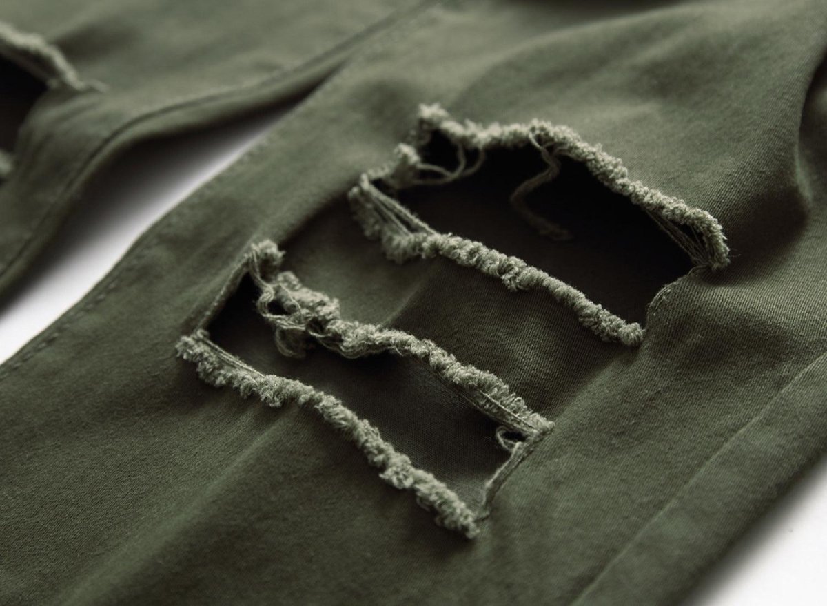 Exclusive Men's Casual Pants Large Ripped Slim Fit — Army Green — Size 30 — Lifestyle View