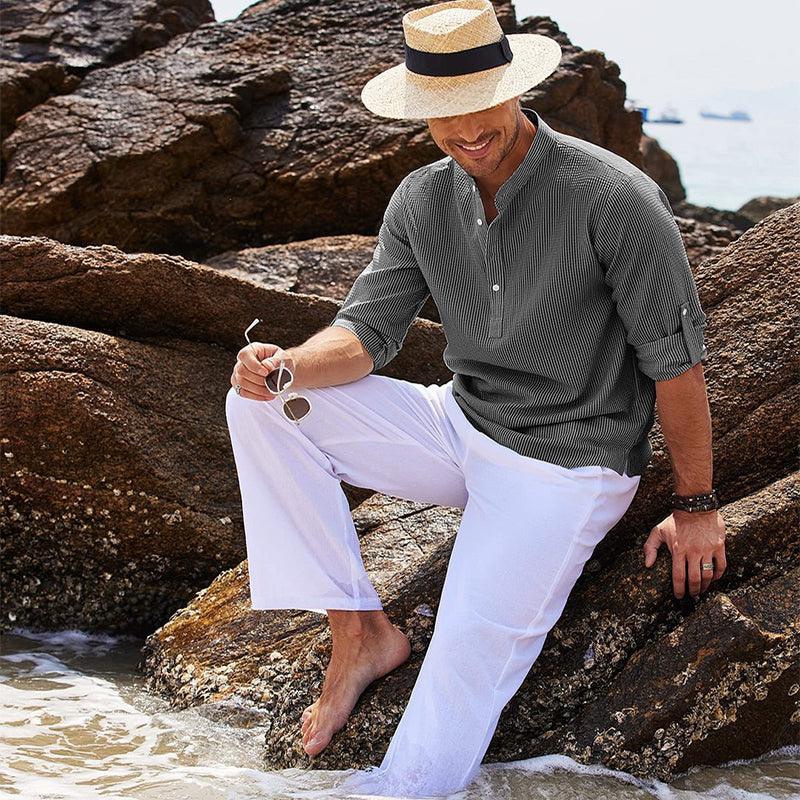 Exclusive Men's Casual Short Sleeve Shirts — Black — Size 2XL — Side View
