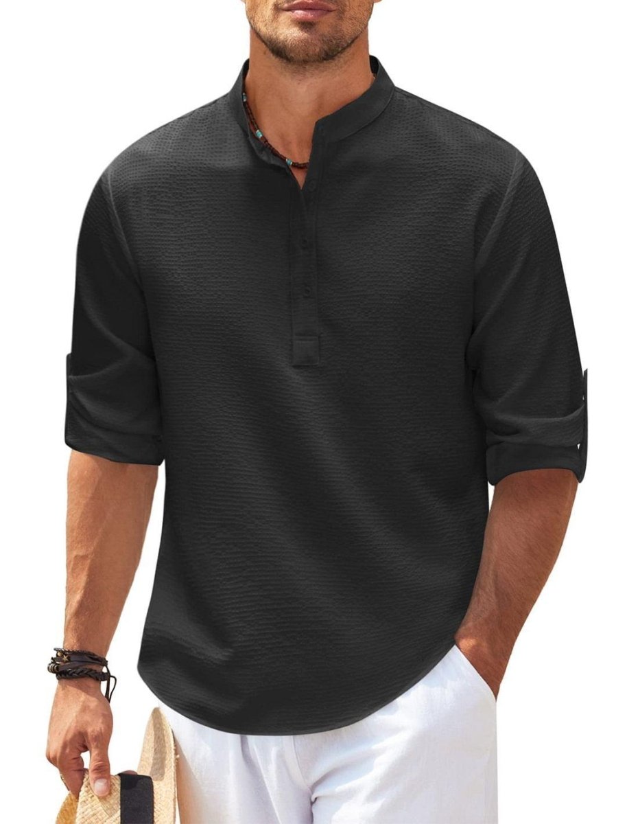 Exclusive Men's Casual Short Sleeve Shirts — Black — Size 2XL — Lifestyle View