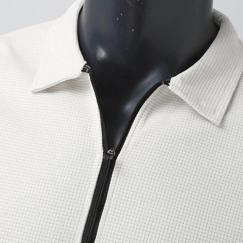 Exclusive Men's Clothing Waffle Style Zipped Lapel Jacket — Black — Size L — Alternate View 9