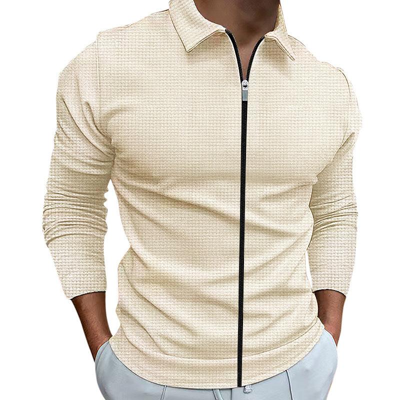 Exclusive Men's Clothing Waffle Style Zipped Lapel Jacket — Black — Size L — Back View