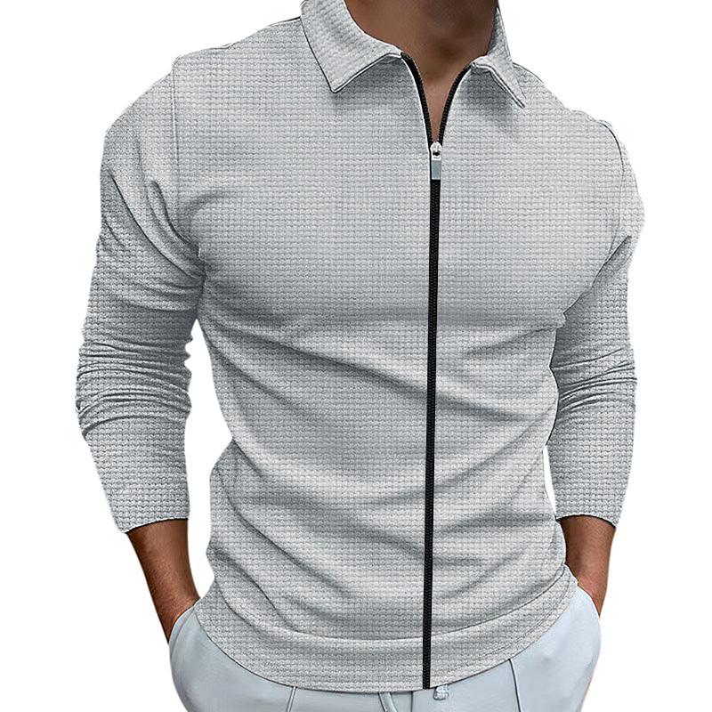 Exclusive Men's Clothing Waffle Style Zipped Lapel Jacket — Black — Size L — Top View