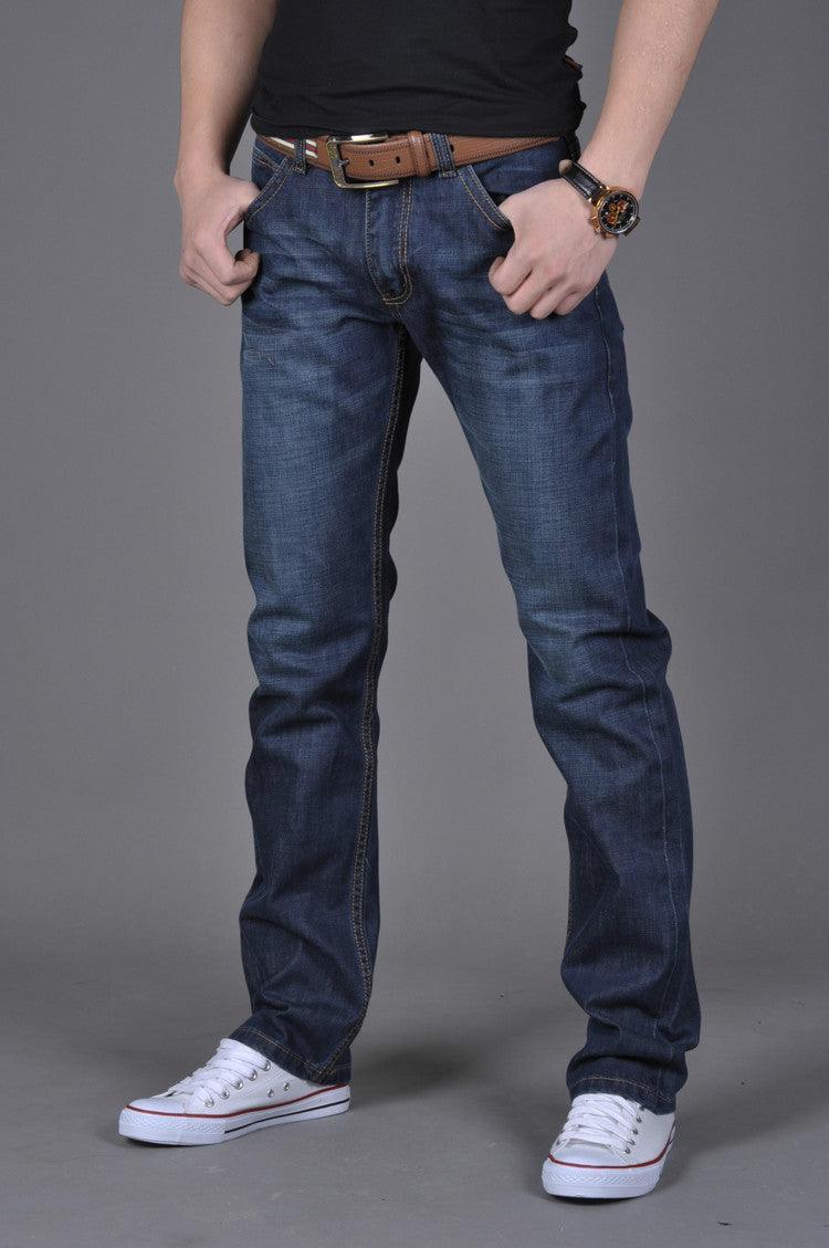 Exclusive Men's Denim Straight-Leg Pants — Blue — Size 28 — Top View