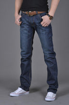 Exclusive Men's Denim Straight-Leg Pants — Blue — Size 28 — Top View
