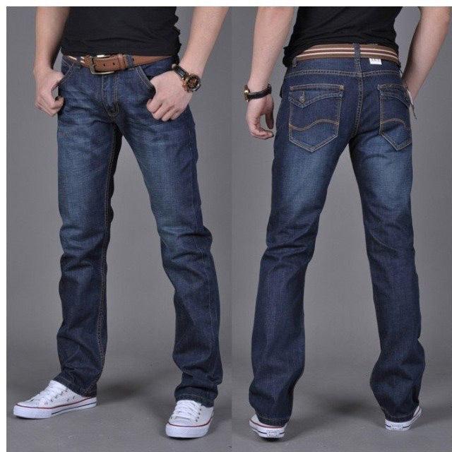 Exclusive Men's Denim Straight-Leg Pants — Blue — Size 28 — Detail View
