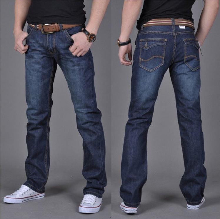Exclusive Men's Denim Straight-Leg Pants — Blue — Size 28 — Side View
