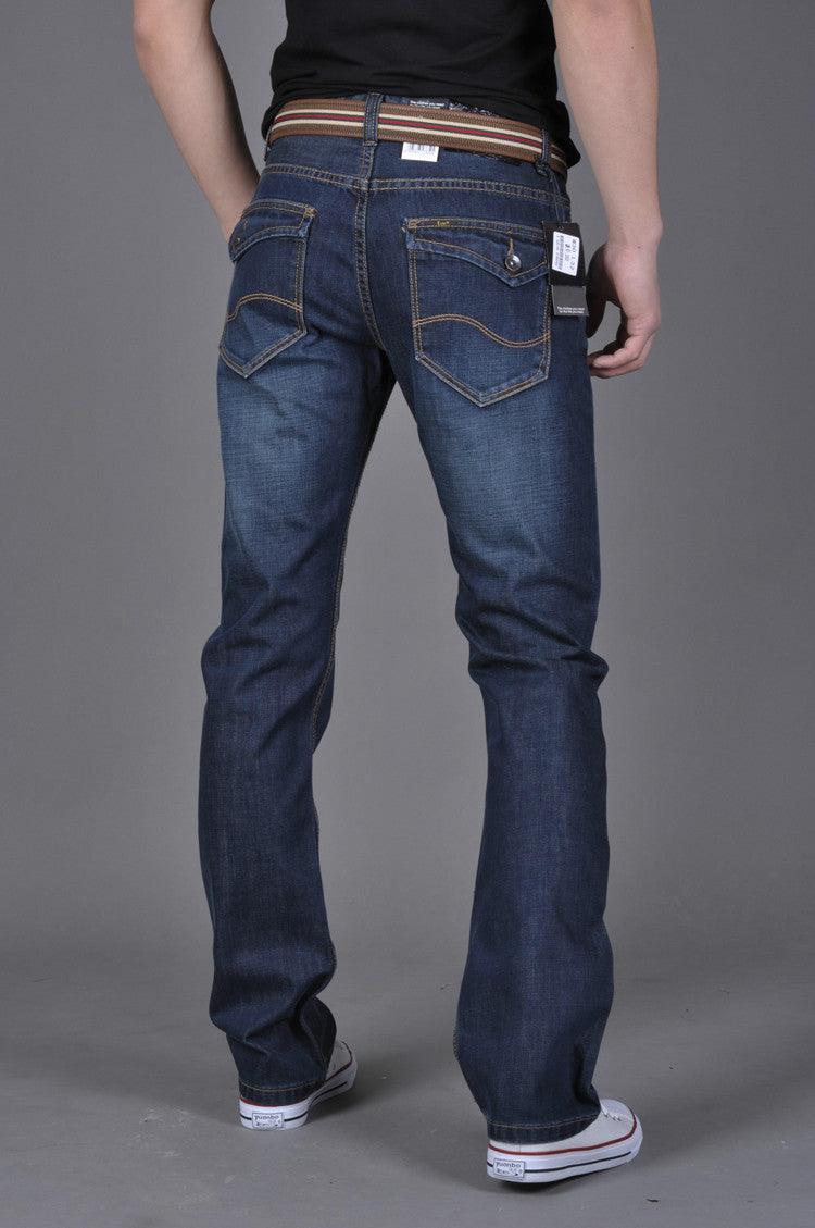Exclusive Men's Denim Straight-Leg Pants — Blue — Size 28 — Back View