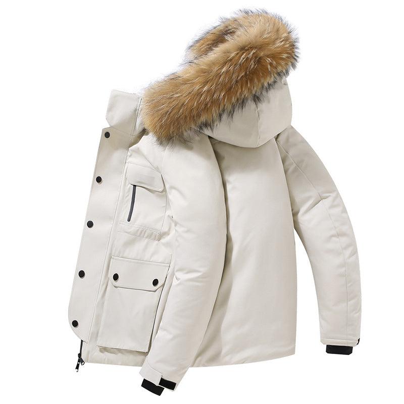 Exclusive Men's Hooded Down Jacket — Black — Size 3XL — Side View
