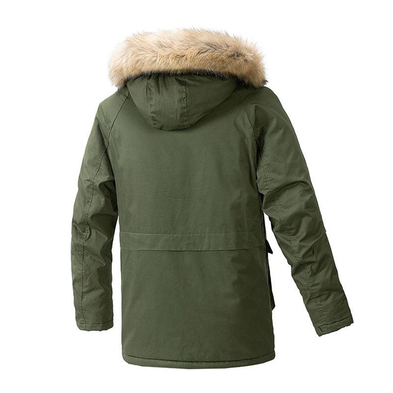 Exclusive Men's Hooded Warm Big Collar Coat — Army Green — Size 2XL — Lifestyle View