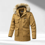 Exclusive Men's Hooded Warm Big Collar Coat — Army Green — Size 2XL — Back View