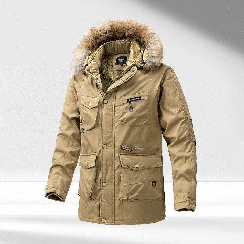 Exclusive Men's Hooded Warm Big Collar Coat — Army Green — Size 2XL — Alternate View 9