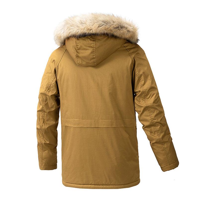 Exclusive Men's Hooded Warm Big Collar Coat — Army Green — Size 2XL — Top View