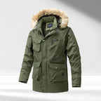 Exclusive Men's Hooded Warm Big Collar Coat — Army Green — Size 2XL — Detail View