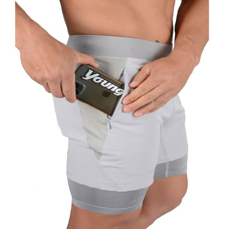 Exclusive Men's Jogging Running Sports 2-in-1 Shorts — Dark Grey — Size M — Side View