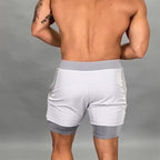 Exclusive Men's Jogging Running Sports 2-in-1 Shorts — Dark Grey — Size M — Lifestyle View