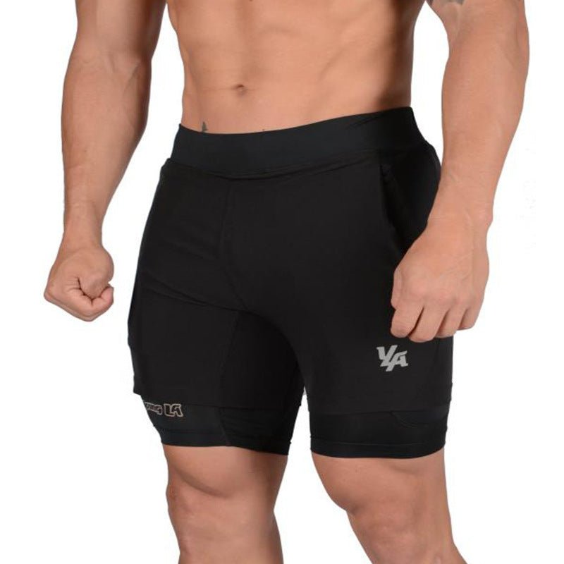 Exclusive Men's Jogging Running Sports 2-in-1 Shorts — Dark Grey — Size M — Top View