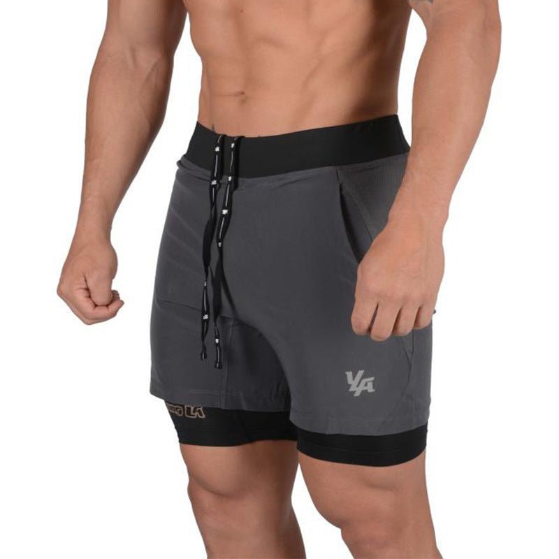 Exclusive Men's Jogging Running Sports 2-in-1 Shorts — Dark Grey — Size M — Back View
