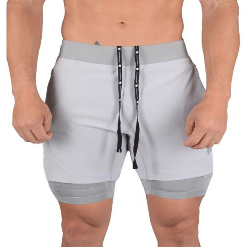 Exclusive Men's Jogging Running Sports 2-in-1 Shorts — Dark Grey — Size M — Detail View