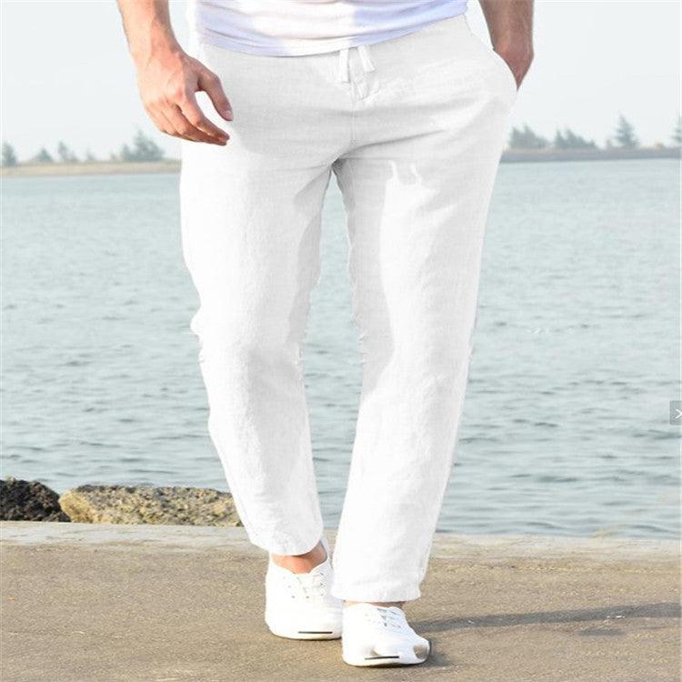 Exclusive Men’s Linen Summer Pants — Apricot — Size L — Side View