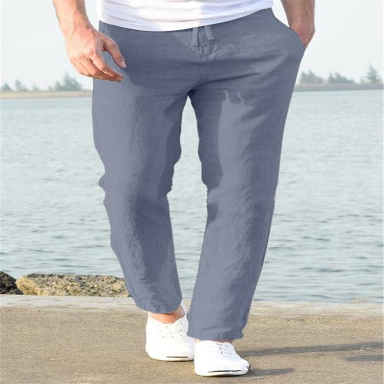 Exclusive Men’s Linen Summer Pants — Apricot — Size L — Top View