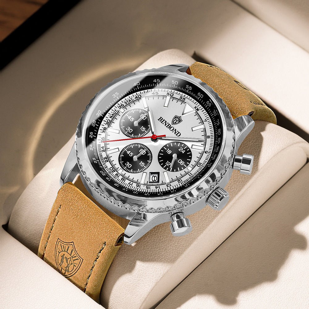 Exclusive Men's Ultra-Thin Business Watch | Leather Belt Waterproof — White Steel White Noodles — Lifestyle View