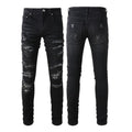 Exclusive Men's Paisley Patch Street Jeans — Black — Size 28 — Front View