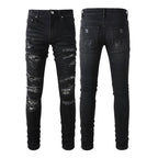 Exclusive Men's Paisley Patch Street Jeans — Black — Size 28 — Front View