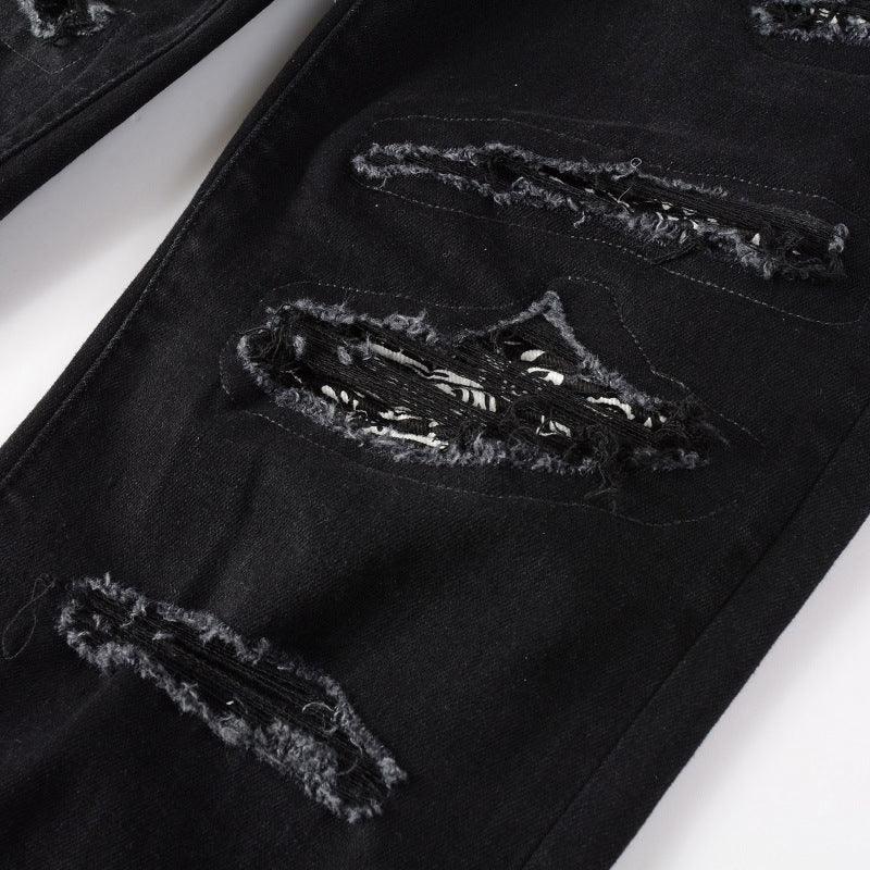 Exclusive Men's Paisley Patch Street Jeans — Black — Size 28 — Alternate View 10