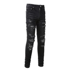 Exclusive Men's Paisley Patch Street Jeans — Black — Size 28 — Back View