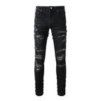 Exclusive Men's Paisley Patch Street Jeans — Black — Size 28 — Side View