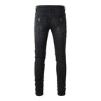 Exclusive Men's Paisley Patch Street Jeans — Black — Size 28 — Top View