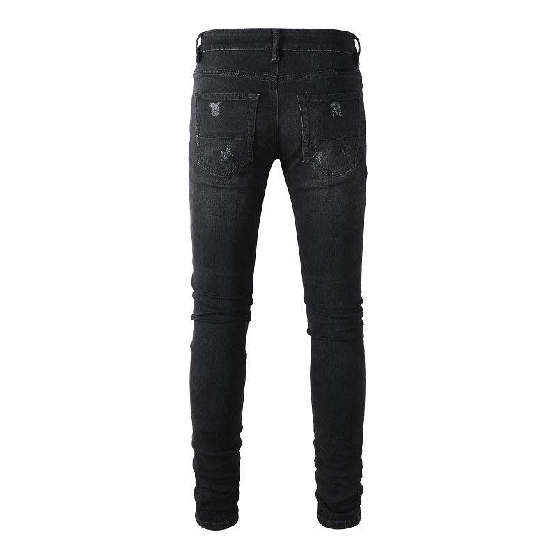 Exclusive Men's Paisley Patch Street Jeans — Black — Size 28 — Top View