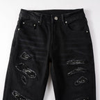 Exclusive Men's Paisley Patch Street Jeans — Black — Size 28 — Detail View