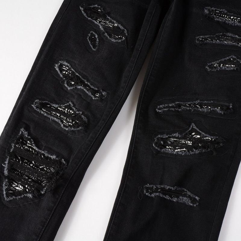 Exclusive Men's Paisley Patch Street Jeans — Black — Size 28 — Alternate View 9