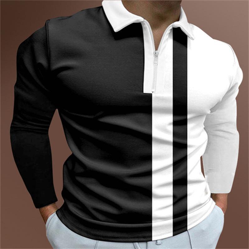 Exclusive Men's POLO Shirt Striped Printed Short Sleeve T-Shirt Lapel Shirt — Black white — Size 2XL — Alternate View 7