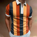 Exclusive Men's POLO Shirt Striped Printed Short Sleeve T-Shirt Lapel Shirt — Black white — Size 2XL — Front View
