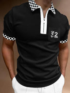Exclusive Men's POLO Shirt Striped Printed Short Sleeve T-Shirt Lapel Shirt — Black white — Size 2XL — Alternate View 8