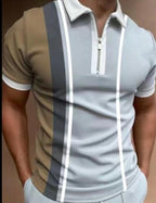 Exclusive Men's POLO Shirt Striped Printed Short Sleeve T-Shirt Lapel Shirt — Black white — Size 2XL — Lifestyle View